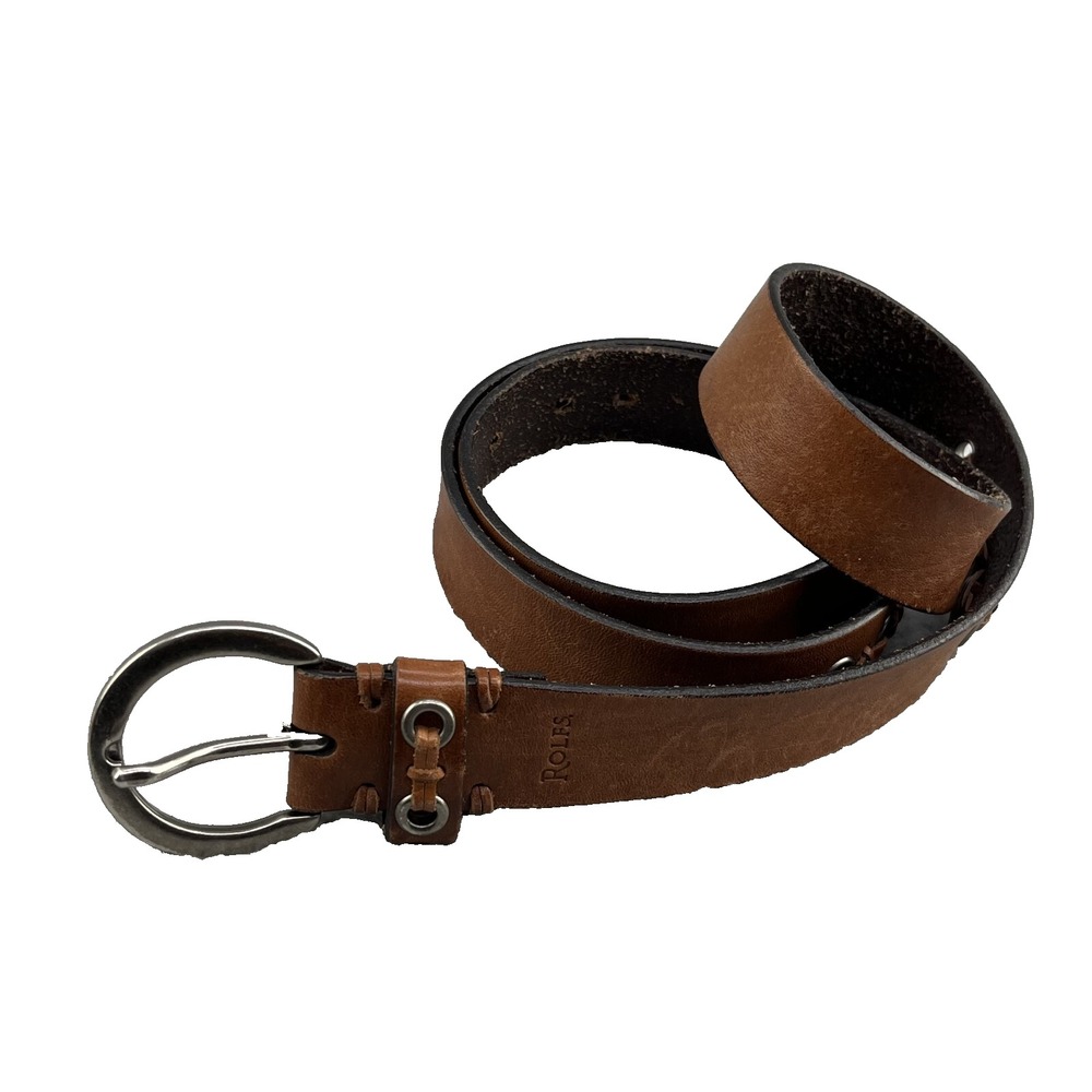 Rolfs Leather Belt Womens Large Brown Silver Buckle Boho Chic Western‎ Weiving